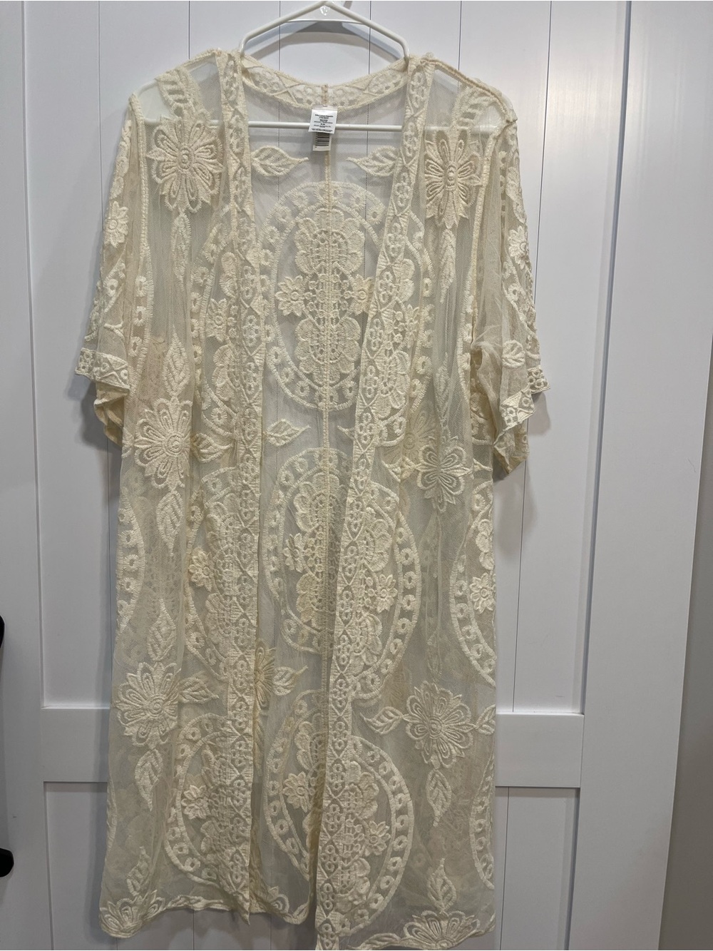 Lace Crochet Kimono Cover-Up in Cream Duster small/medium women’s